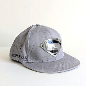 DC Comics Superman Man Of Steel Baseball Cap Hat Metal Emblem Gray Black Silver